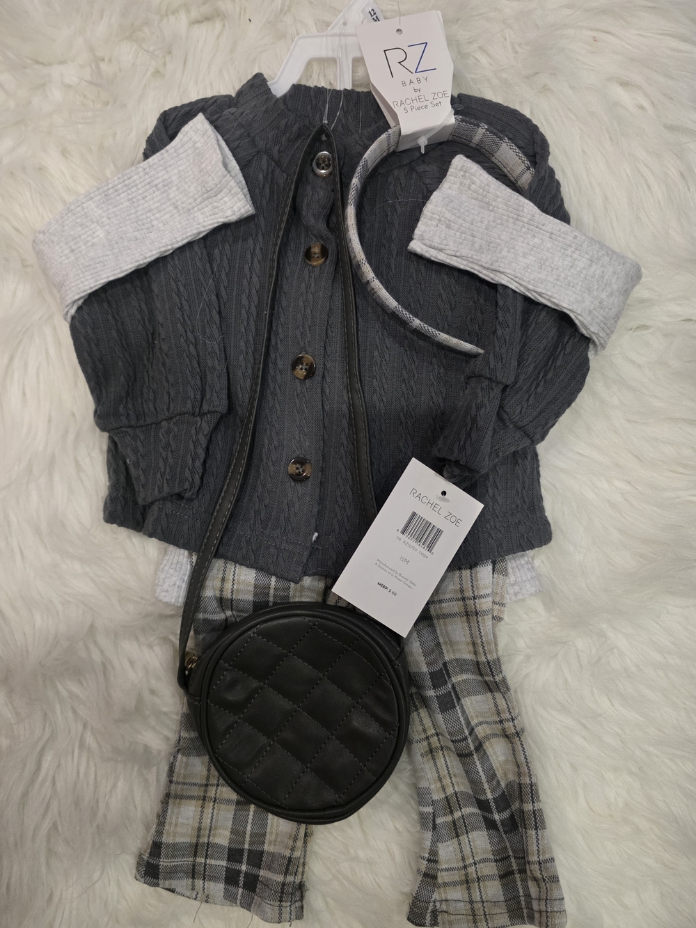 Rachel Zoe 5 Piece Set Plaid in Gray & Black Baby 12M NWT
